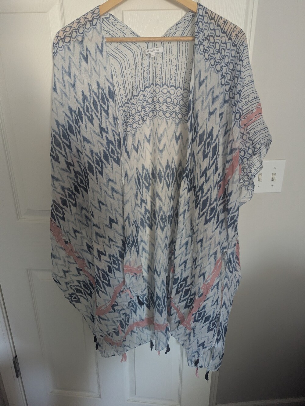 Moss Rose Aztec Print Kimono Duster — Ivory/Navy/Blush